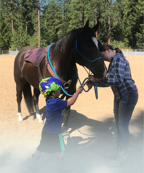 horse riding lessons for children - her the child learns how to make reins with a halter